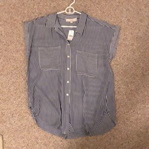 Loft blue and white short sleeve blouse